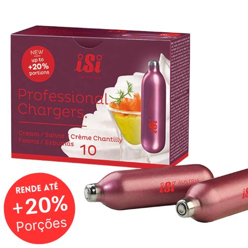 Cápsulas Gás Culinário N2O 100% PURO p/ Chantilly, iSi 8,4g - 1 Caixa (10 cápsulas), até 20% a mais de rendimento. Compatível com todas as Garrafas Gourmet do mercado.