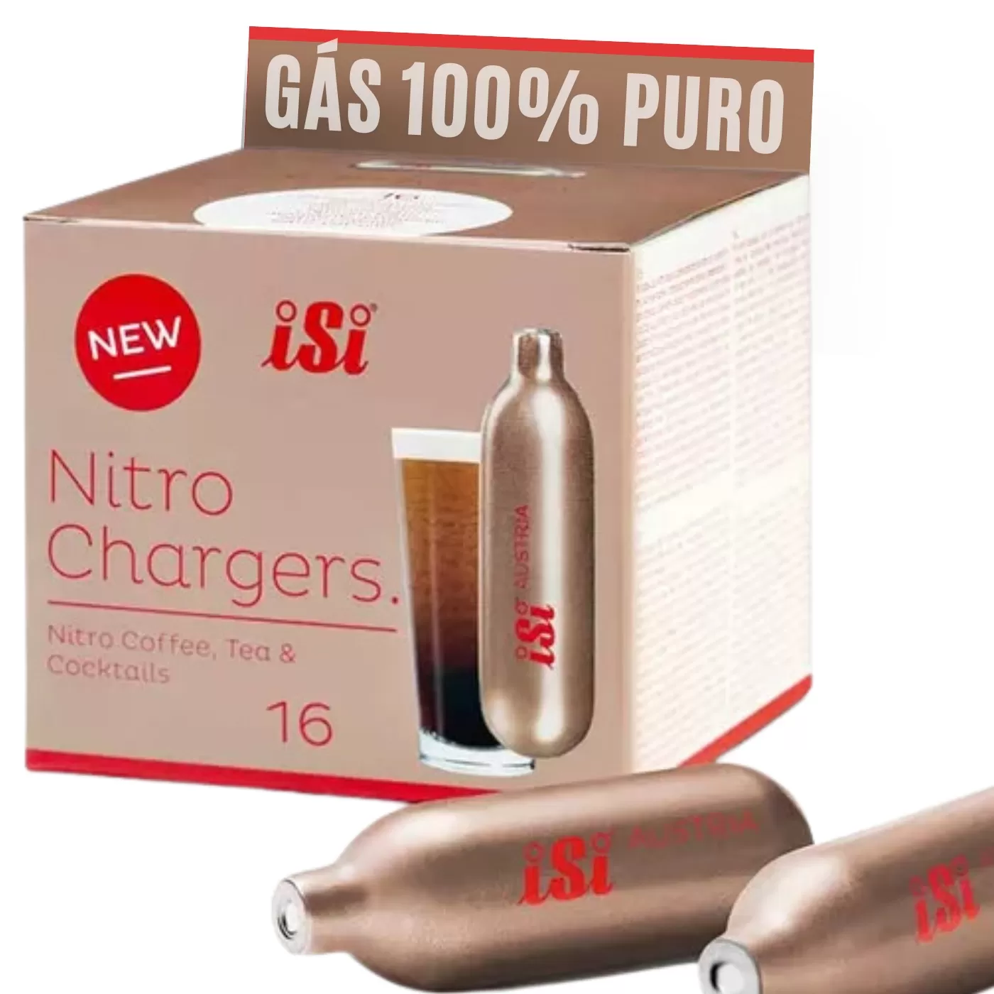 Cápsulas Gás apenas para  Sifão Nitrogênio iSi 2.4g - 1 Caixa com 16 cápsulas. Exclusivas para a garrafa iSi Nitro
