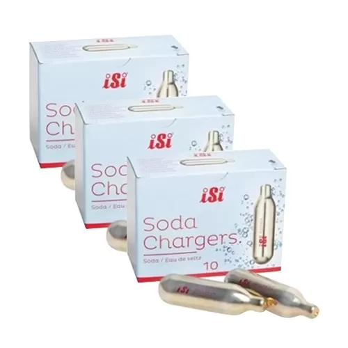 30 Cápsulas Gás CO2 100% PURO, para Drinks e Soda iSi 8.4g, até 20% a mais de rendimento. Compatível com todas as Garrafas . Combo 3 caixas (30 cápsulas).