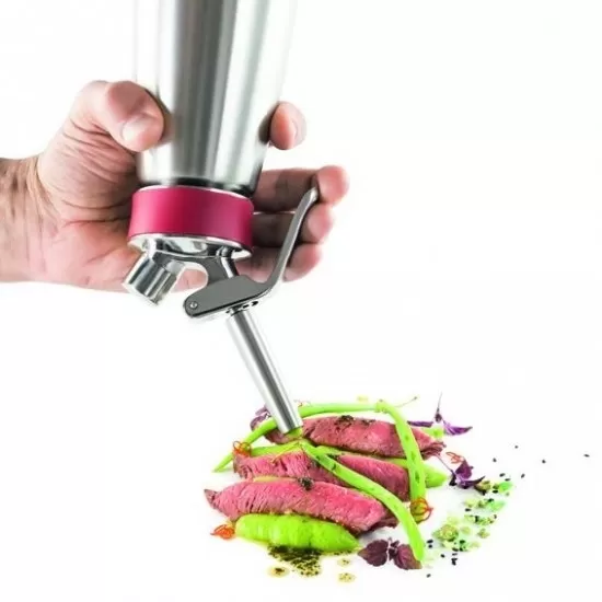 Garrafa Sifão Culinária 1L Inox, Gourmet  Profissional iSi, com garantia (10 anos). Pratos, quentes ou frios, de sopas, molhos, cremes, espumas, chantilly e sobremesas. Culinária de alto nível.
