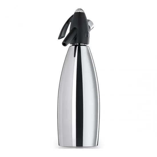 Garrafa Sifão Inox 1L Soda Siphon para Drinks Gaseificados, Profissional iSi, 5 anos de garantia. Prepare long drinks, coquetéis espumantes e água gaseificada com efeito frisante extra. Cabeçote em PE.