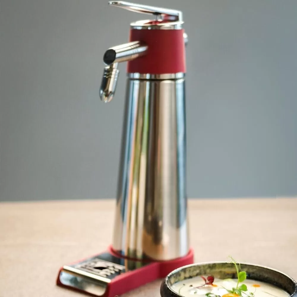 Garrafa Sifão Térmica Auto-atendimento 1L, Inox Thermo Xpress  Culinária iSi  Profissional, 10 anos de garantia. Dispensador pra preparo, quentes em até 4h ou frios, de sopas, molhos, cremes, chantilly e sobremesas.